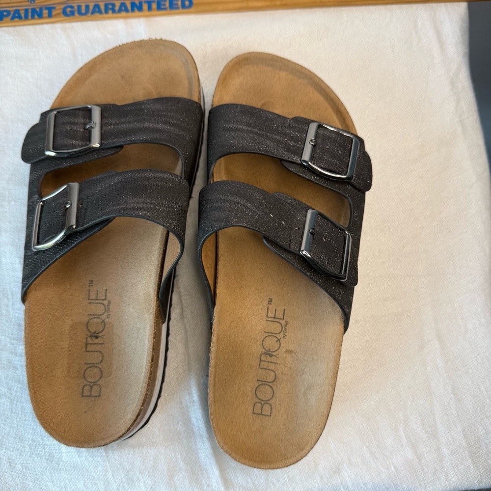 Black Sparkling Boutique Corkys Sandals cork footbed size 6‎